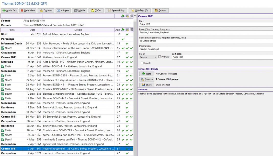 Census Entry in RootsMagic | Out of My Tree Genealogy